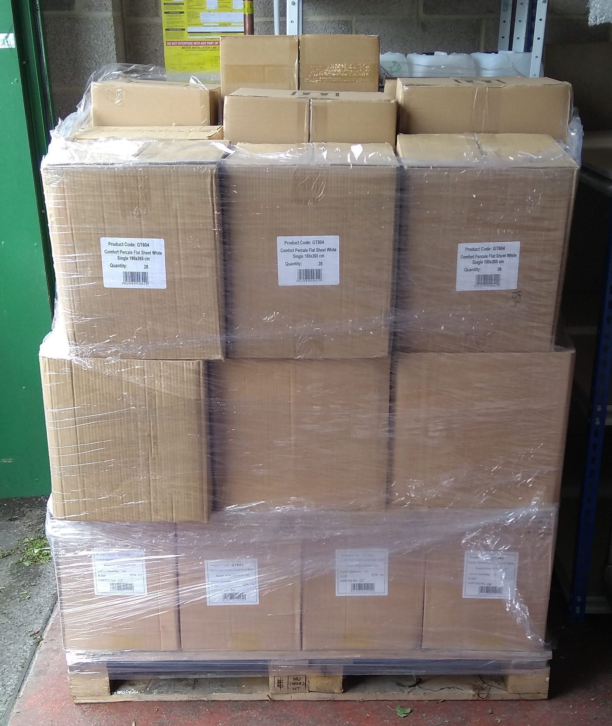 pallet of linen in boxs